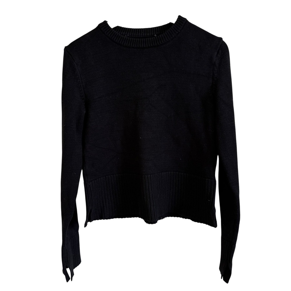 Zara Black Knit Cropped Sweater Long Sleeve Ribbed Trim‎ Crew Neck small